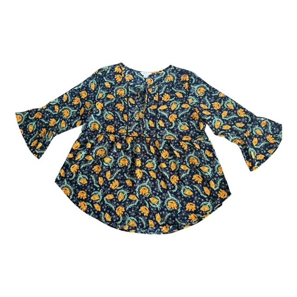 NWT Closetrix Women's Floral Flared 3/4 Bell Sleeve Scoop Neck Blouse-Size XL